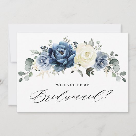 Dusty Blue Navy Greenery Werden Sie meine Bridesma Einladung (Vorderseite)