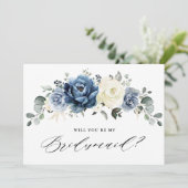 Dusty Blue Navy Greenery Werden Sie meine Bridesma Einladung (Stehend Vorderseite)
