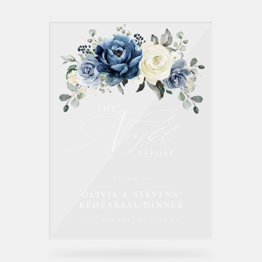 Dusty Blue Navy Ivory Rehearsal Dinner Welcome Acrylschild (Vorderseite)