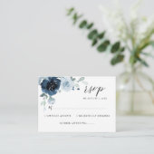 Dusty Blue Navy Pastel Boho Floral Wedding RSVP Begleitkarte (Stehend Vorderseite)