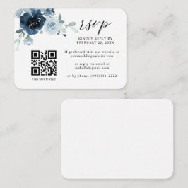 Dusty Blue Navy Pastel Floral QR Code Wedding RSVP Begleitkarte
