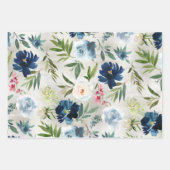 Dusty Blue & Navy Peony Blumengarten Geschenkpapier Set (Vorderseite)