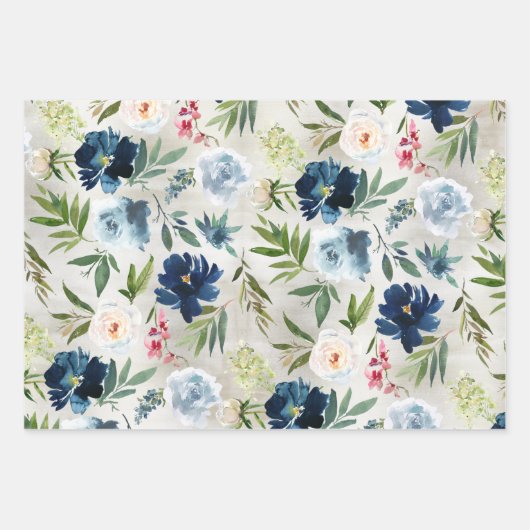 Dusty Blue & Navy Peony Blumengarten Geschenkpapier Set (Vorderseite 3)