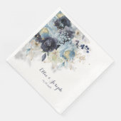Dusty Blue Navy Peony Sparkling Gold Floral Serviette (Ecke)