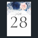 Dusty Blue Navy Pink Wedding Tischnummer Card<br><div class="desc">Hochzeitskarten mit blauen und rosa Tischnummern</div>