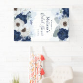 Dusty Blue Navy Script Floral Brautparty Banner (Insitu)
