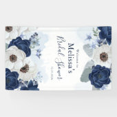 Dusty Blue Navy Script Floral Brautparty Banner (Horizontal)
