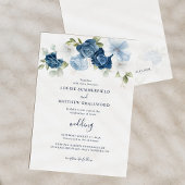 Dusty Blue Navy Script Floral Wedding Einladung