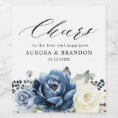 Dusty Blue Navy Sparkling Wein Elfenbeinblume Wedd Weinetikett (Einzelnes Label)