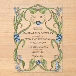 Dusty Blue Navy Vintage Art Nouveau Floral Wedding Acryleinladungen