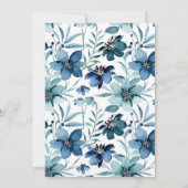 Dusty Blue Navy Wasserfarbe Blumenpaare Dusche Einladung (Rückseite)