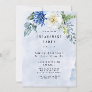 Dusty Blue Navy Watercolor Floral Engagement Party Einladung