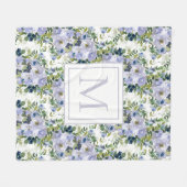 Dusty Blue Navy Watercolor Floral Monogram Fleecedecke (Vorderseite (Horizontal))