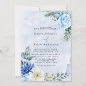 Dusty Blue Navy Watercolor Peonies Wedding Einladung (Vorderseite)