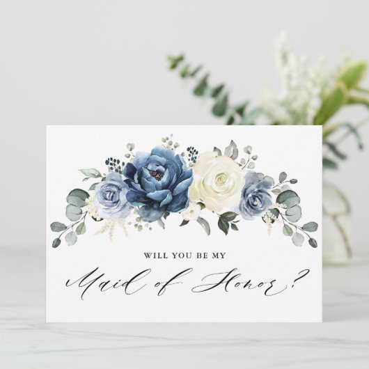 Dusty Blue Navy Werden Sie meine Trauzeugin Einladung (Stehend Vorderseite)