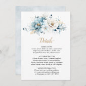 Dusty Blue Navy White Ivory Gold Floral Wedding Begleitkarte (Vorne/Hinten)