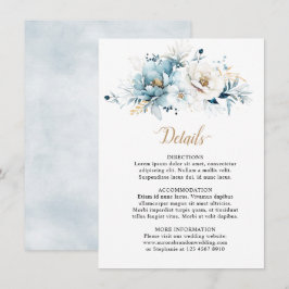 Dusty Blue Navy White Ivory Gold Floral Wedding Begleitkarte