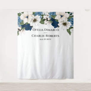 Dusty Blue Navy White Watercolor Wand Hintergrund Wandteppich
