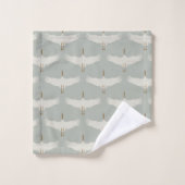 Dusty Blue Neutral Birds Krane Art Deco Badhandtuch Set (Waschlappen)