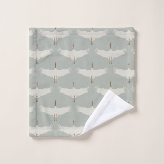 Dusty Blue Neutral Birds Krane Art Deco Badhandtuch Set (Waschlappen)