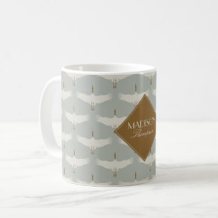 Dusty Blue Neutral Birds Krane Art Deco Monogramm Kaffeetasse