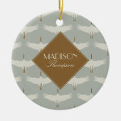 Dusty Blue Neutral Birds Krane Art Deco Monogramm Keramik Ornament (Vorne)