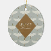 Dusty Blue Neutral Birds Krane Art Deco Monogramm Keramik Ornament (Links)