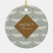 Dusty Blue Neutral Birds Krane Art Deco Monogramm Keramik Ornament (Hinten)