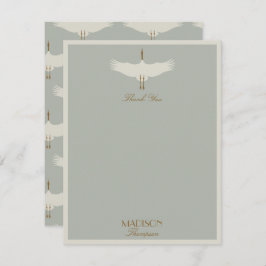 Dusty Blue Neutral Birds Swans Art Deco Monogram Dankeskarte