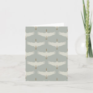 Dusty Blue Neutral Birds Swans Art Deco Monogram Karte