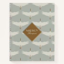 Dusty Blue Neutral Birds Swans Art Deco Monogram Notizblock