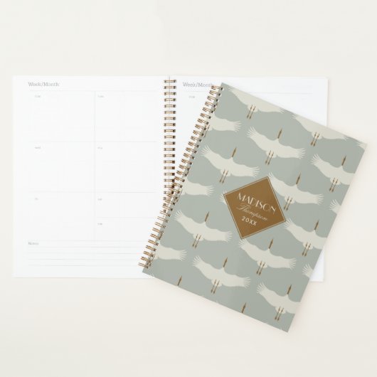 Dusty Blue Neutral Birds Swans Art Deco Monogram Planer (Anzeige)