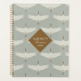Dusty Blue Neutral Birds Swans Art Deco Monogram Planer