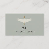Dusty Blue Neutral Birds Swans Art Deco Monogram Visitenkarte (Vorderseite)
