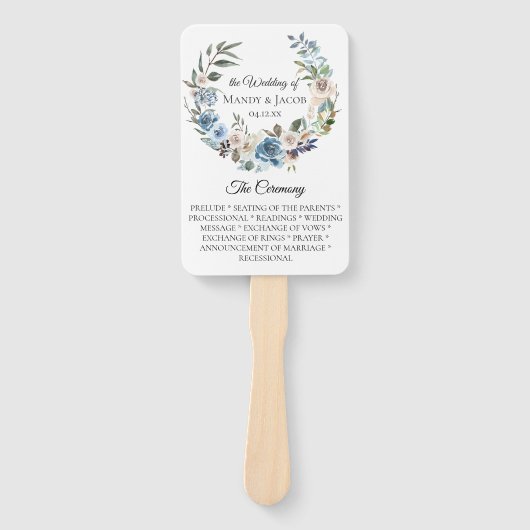 Dusty Blue Neutral Floral Wedding Program Fans Fächer (Vorderseite)