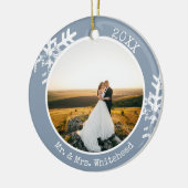 Dusty Blue Newlywed Snowflake 1. Weihnachten Keramik Ornament (Links)