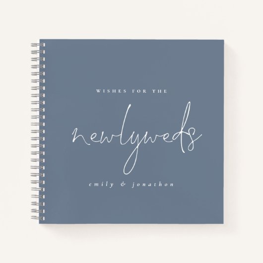 Dusty Blue Newlyweds Script Wedding Guest Book Notizblock (Vorderseite)