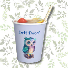 Dusty Blue Niedlich Owl Forest Woodland Animal Pappbecher