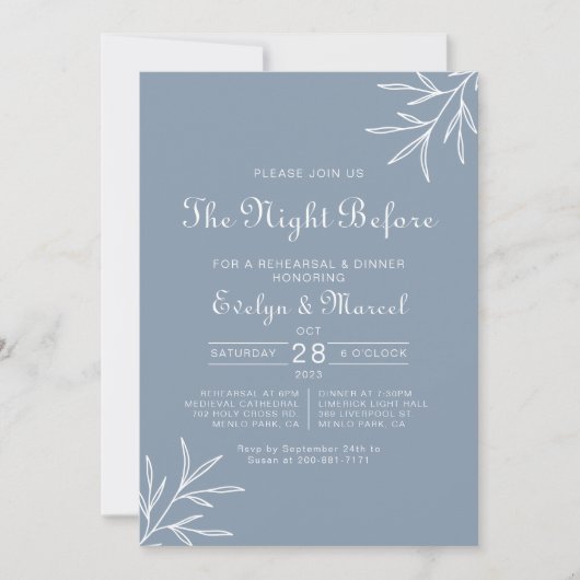 Dusty Blue Night Before Probe Dinner Einladung (Vorderseite)