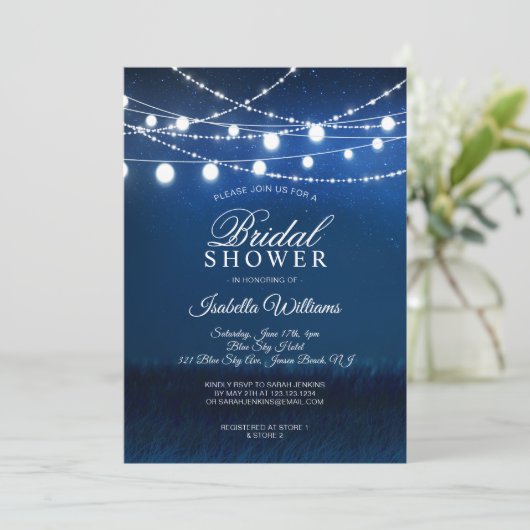 Dusty Blue Night Starry Sky Brautparty Einladung (Stehend Vorderseite)