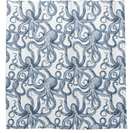 Dusty Blue Octopus Design Duschvorhang (Vorderseite)