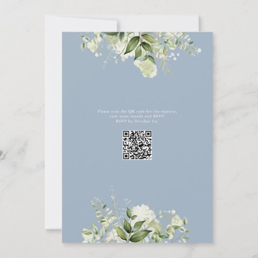 Dusty Blue Oh Boy Greenery QR Code Baby Shower Einladung (Rückseite)