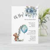 Dusty Blue Oh Boy wir können frühzeitig Baby Dusch Einladung (Stehend Vorderseite)