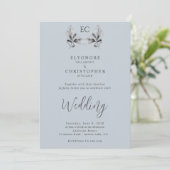 Dusty Blue Olive Branch Monogram Photo Wedding  Einladung (Stehend Vorderseite)