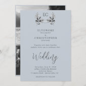 Dusty Blue Olive Branch Monogram Photo Wedding  Einladung (Vorne/Hinten)