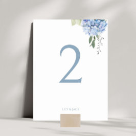 Dusty Blue on White Hydrangea Wedding Tischnummer
