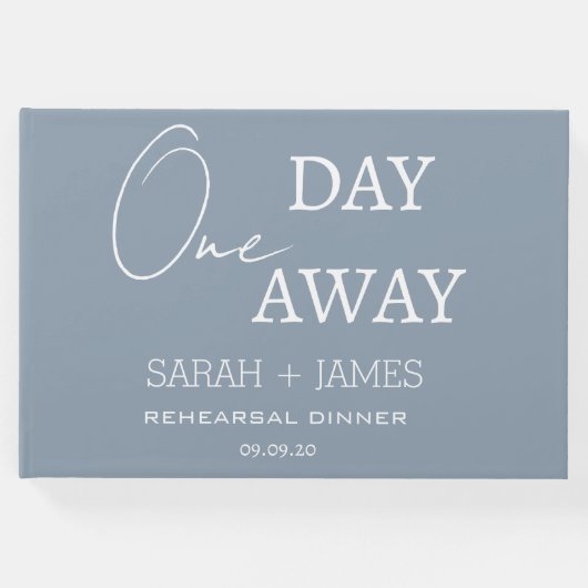 Dusty Blue One Day Away Probe Dinner Hochzeit Gästebuch (Vorderseite)