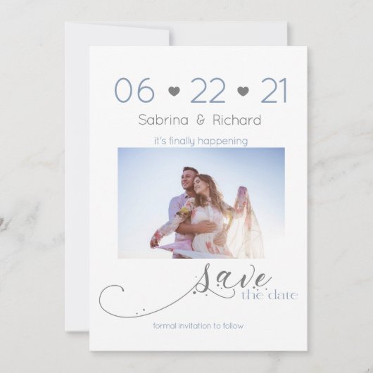 Dusty Blue One Foto Save the Date Minimalistisch (Vorderseite)