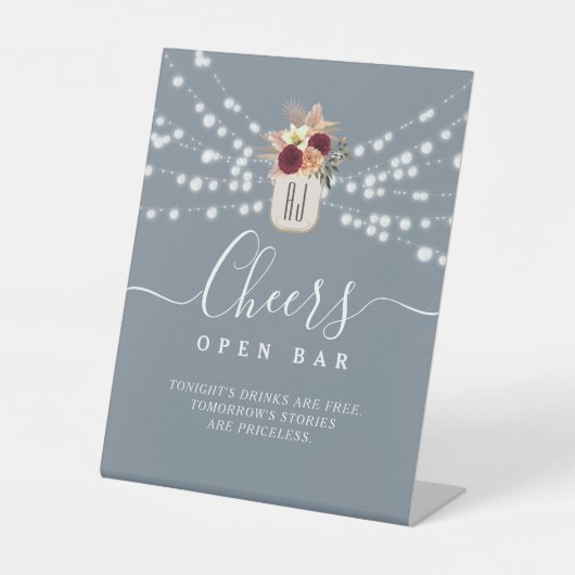 Dusty Blue Open Bar Wedding Sign Sockelschild (Vorderseite)