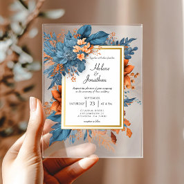 Dusty Blue Orange Floral Elegant Boho Wedding Acryleinladungen
